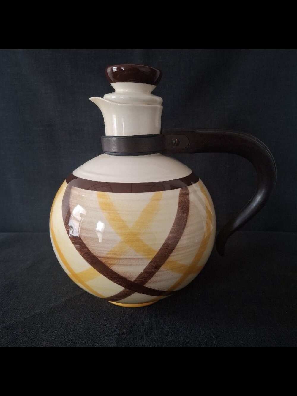 Vintage Vernon Kilns Dinnerware Organdie Brown Yellow Plaid Coffee Carafe w Lid